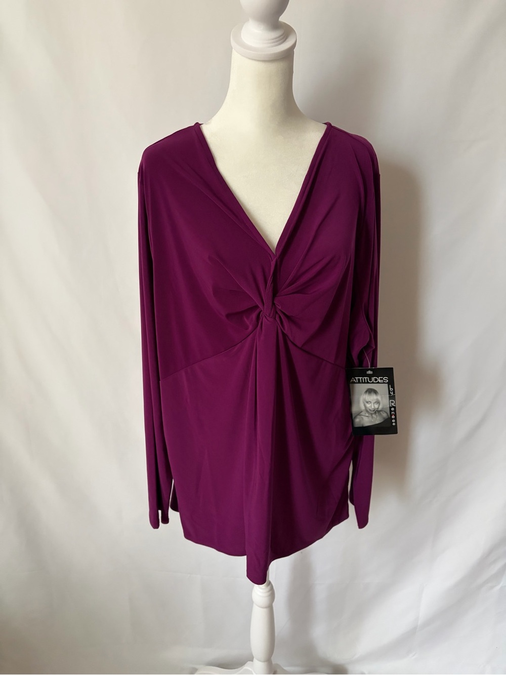 NWT Women with Control Como Jersey Knot Front Top Berry size 2X